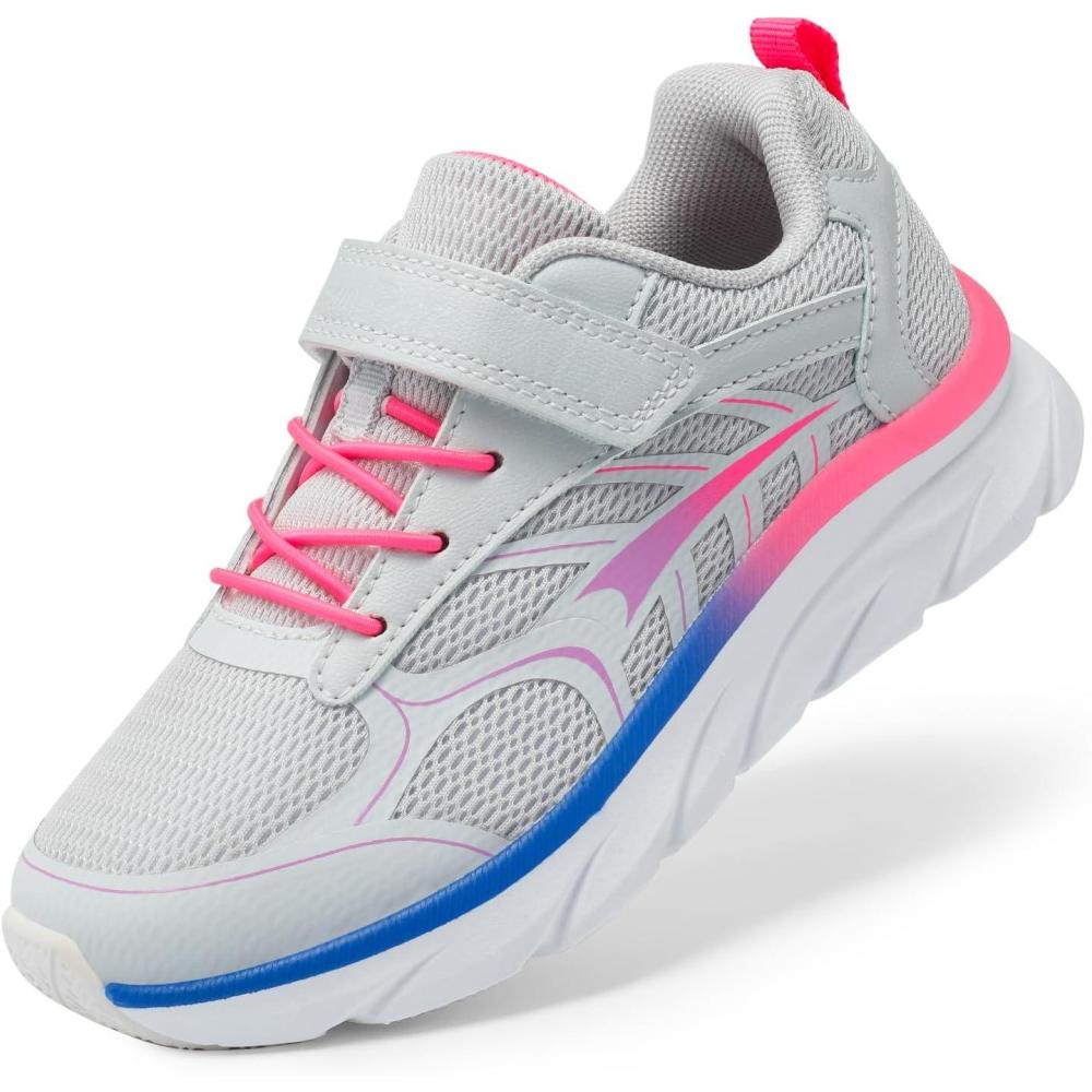 imageDREAM PAIRS Boys Girls Sneakers Kids Tennis Running Shoes EZONs EZPlays Athletic Sport Gym Lightweight Breathable ShoesLight GreyPink