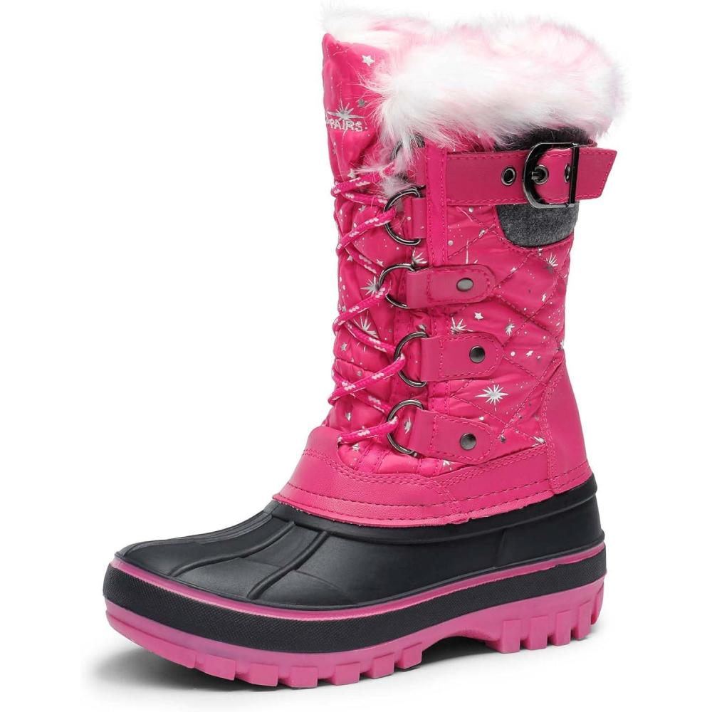 imageDREAM PAIRS Boys Girls Snow Boots WaterResistant Outdoor Warm Cozy AntiSlip Mid Calf Faux Fur Lining Insulated Winter Shoes for LittleBig KidsFuchsia
