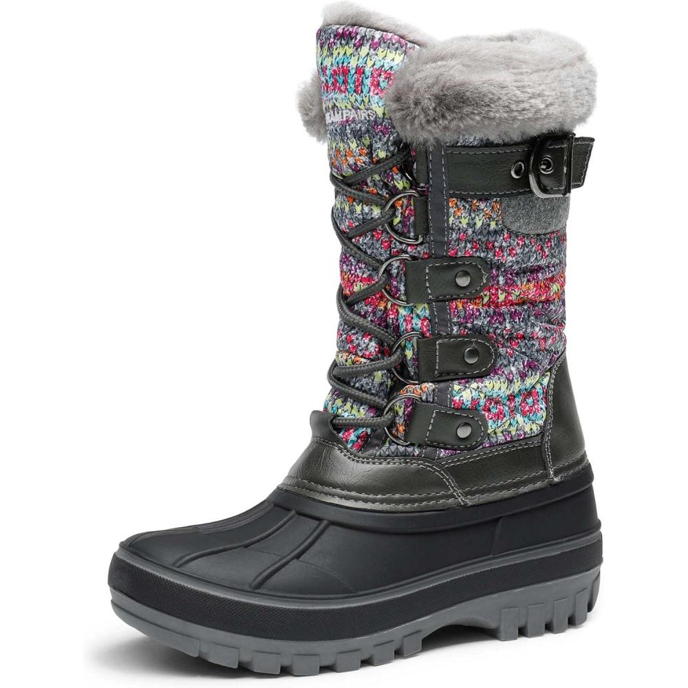 imageDREAM PAIRS Boys Girls Snow Boots WaterResistant Outdoor Warm Cozy AntiSlip Mid Calf Faux Fur Lining Insulated Winter Shoes for LittleBig KidsGreyMulti