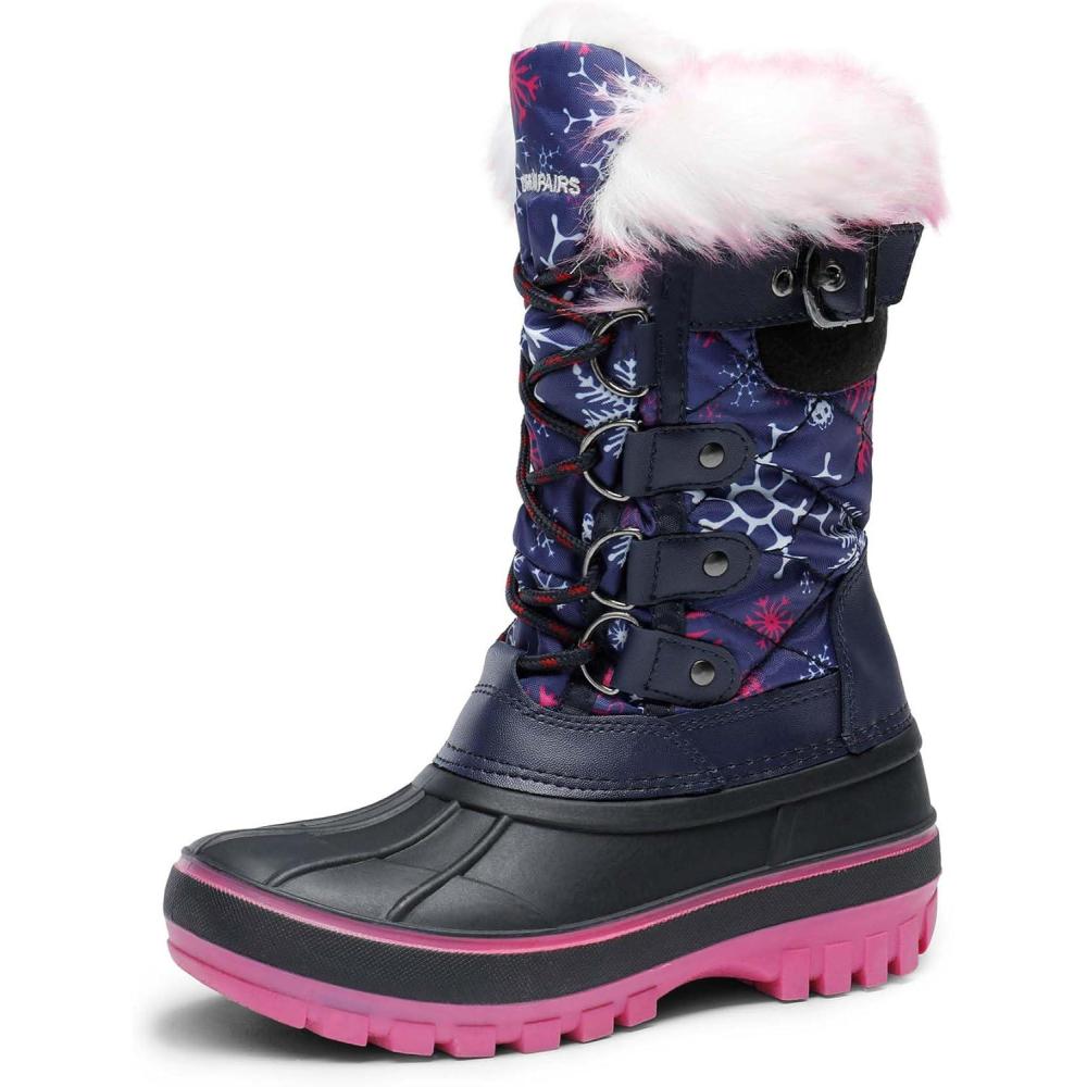 imageDREAM PAIRS Boys Girls Snow Boots WaterResistant Outdoor Warm Cozy AntiSlip Mid Calf Faux Fur Lining Insulated Winter Shoes for LittleBig KidsNavyFuchsia