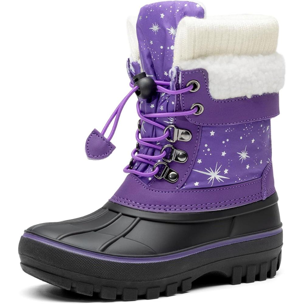 imageDREAM PAIRS Boys Girls Snow Boots WaterResistant Outdoor Warm Cozy AntiSlip Mid Calf Faux Fur Lining Insulated Winter Shoes for LittleBig KidsPurple