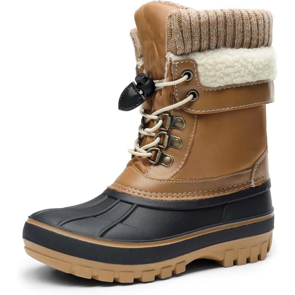 imageDREAM PAIRS Boys Girls Snow Boots WaterResistant Outdoor Warm Cozy AntiSlip Mid Calf Faux Fur Lining Insulated Winter Shoes for LittleBig KidsTan