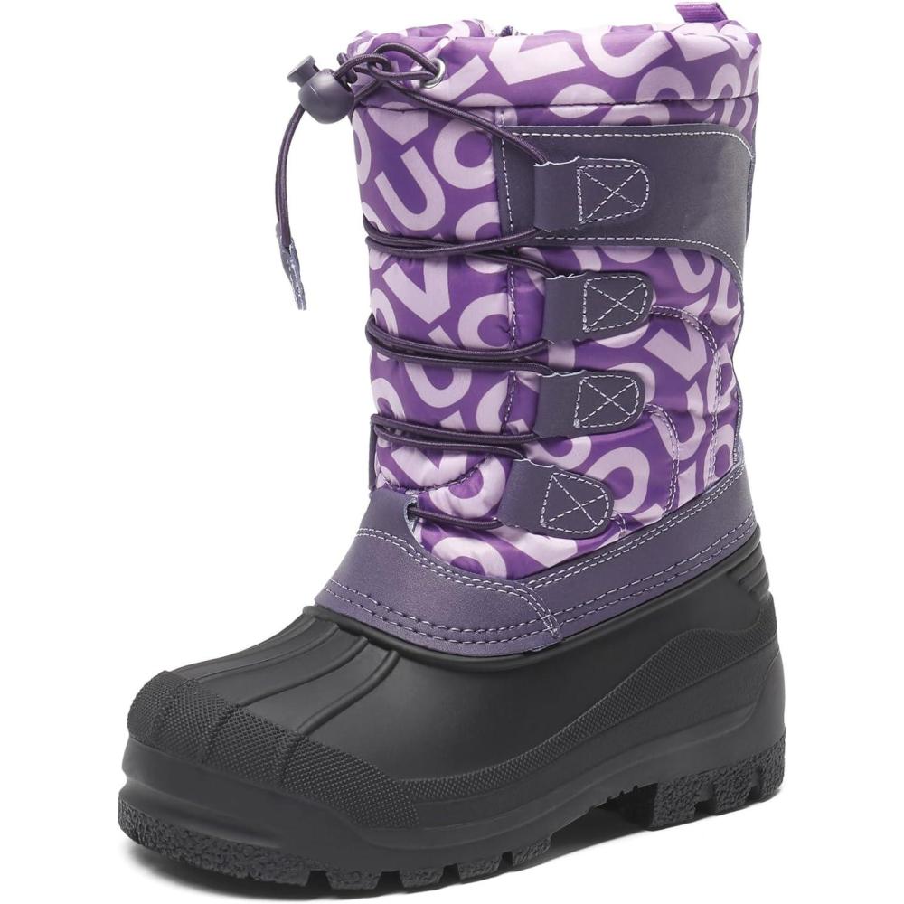 imageDREAM PAIRS Boys Girls Snow Boots Waterproof Outdoor Warm Cozy AntiSlip Mid Calf Faux Fur Lining Winter Shoes for LittleBig KidsBerry