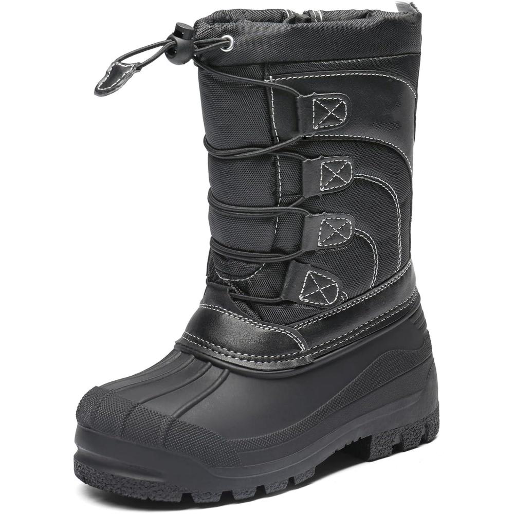 imageDREAM PAIRS Boys Girls Snow Boots Waterproof Outdoor Warm Cozy AntiSlip Mid Calf Faux Fur Lining Winter Shoes for LittleBig KidsBlack