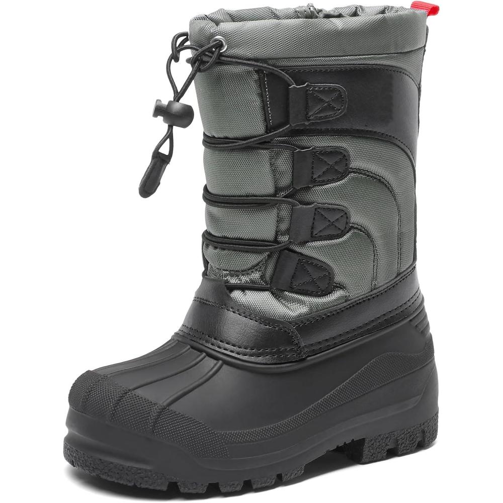 imageDREAM PAIRS Boys Girls Snow Boots Waterproof Outdoor Warm Cozy AntiSlip Mid Calf Faux Fur Lining Winter Shoes for LittleBig KidsBlackGreyRed