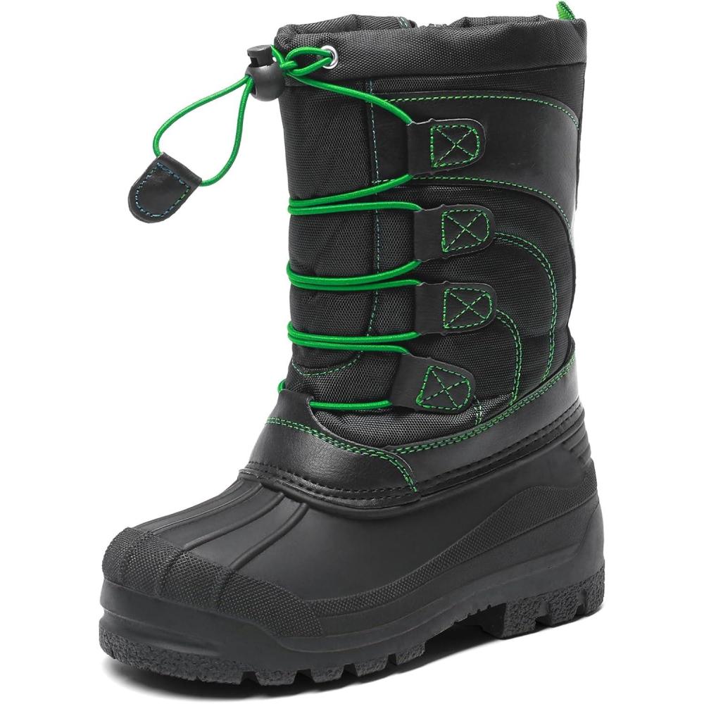 imageDREAM PAIRS Boys Girls Snow Boots Waterproof Outdoor Warm Cozy AntiSlip Mid Calf Faux Fur Lining Winter Shoes for LittleBig KidsBlackNeonGreen