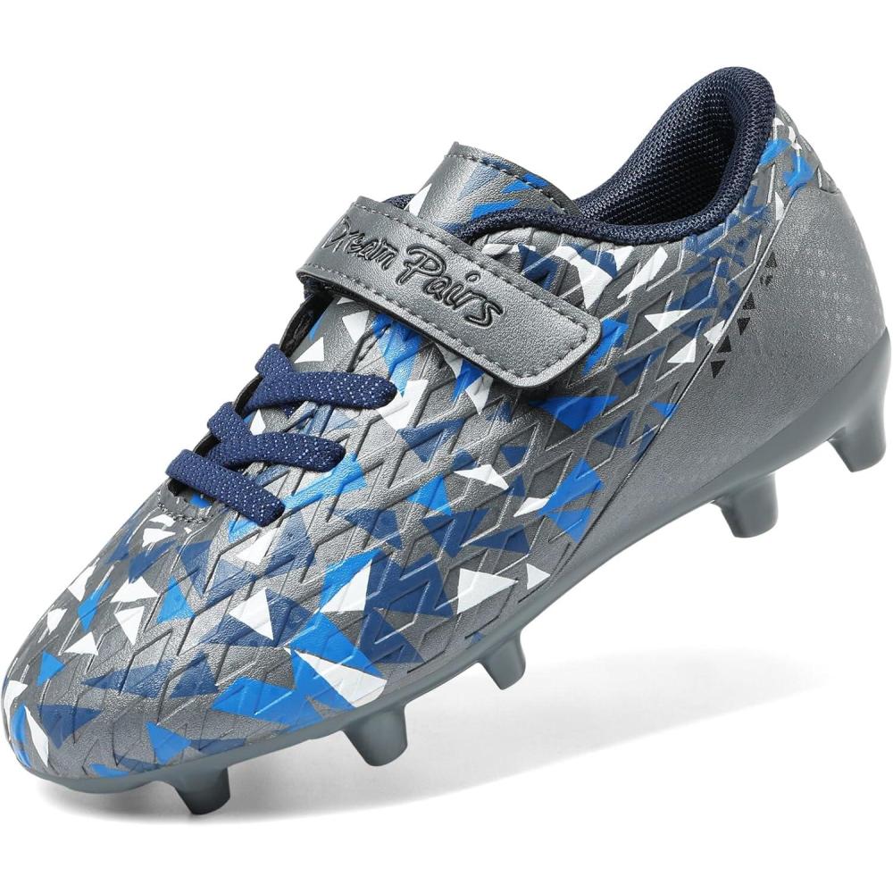 imageDREAM PAIRS Boys Girls Soccer Cleats Kids Football Shoes for LittleBig KidDark GreyRoyal Blue