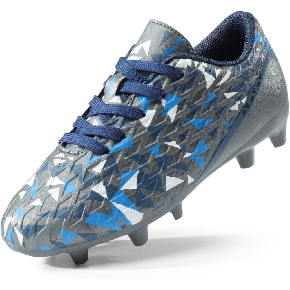 imageDREAM PAIRS Boys Girls Soccer Cleats Youth Firm Groud Athletic Outdoor Trainning Football Shoes for LittleBig KidDarkGreyRoyalBlue