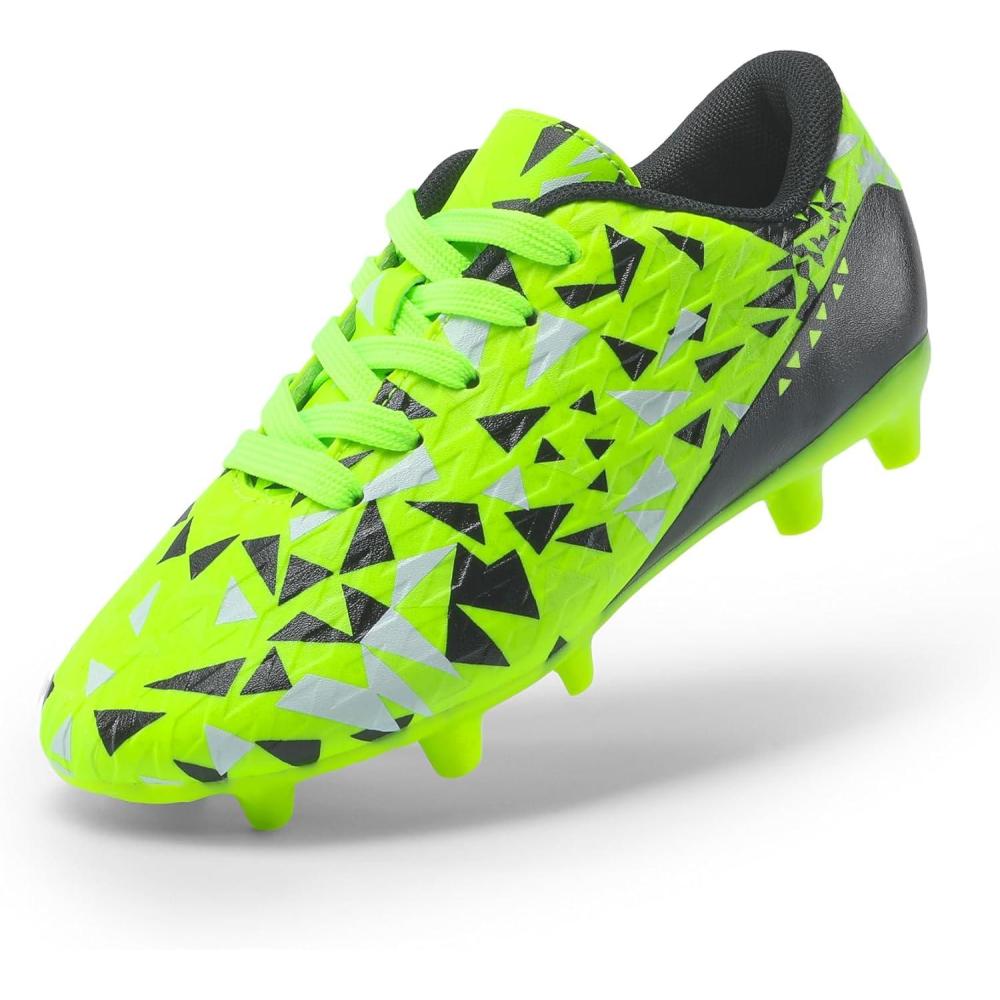 imageDREAM PAIRS Boys Girls Soccer Cleats Youth Firm Groud Athletic Outdoor Trainning Football Shoes for LittleBig KidNeon GreenBlack