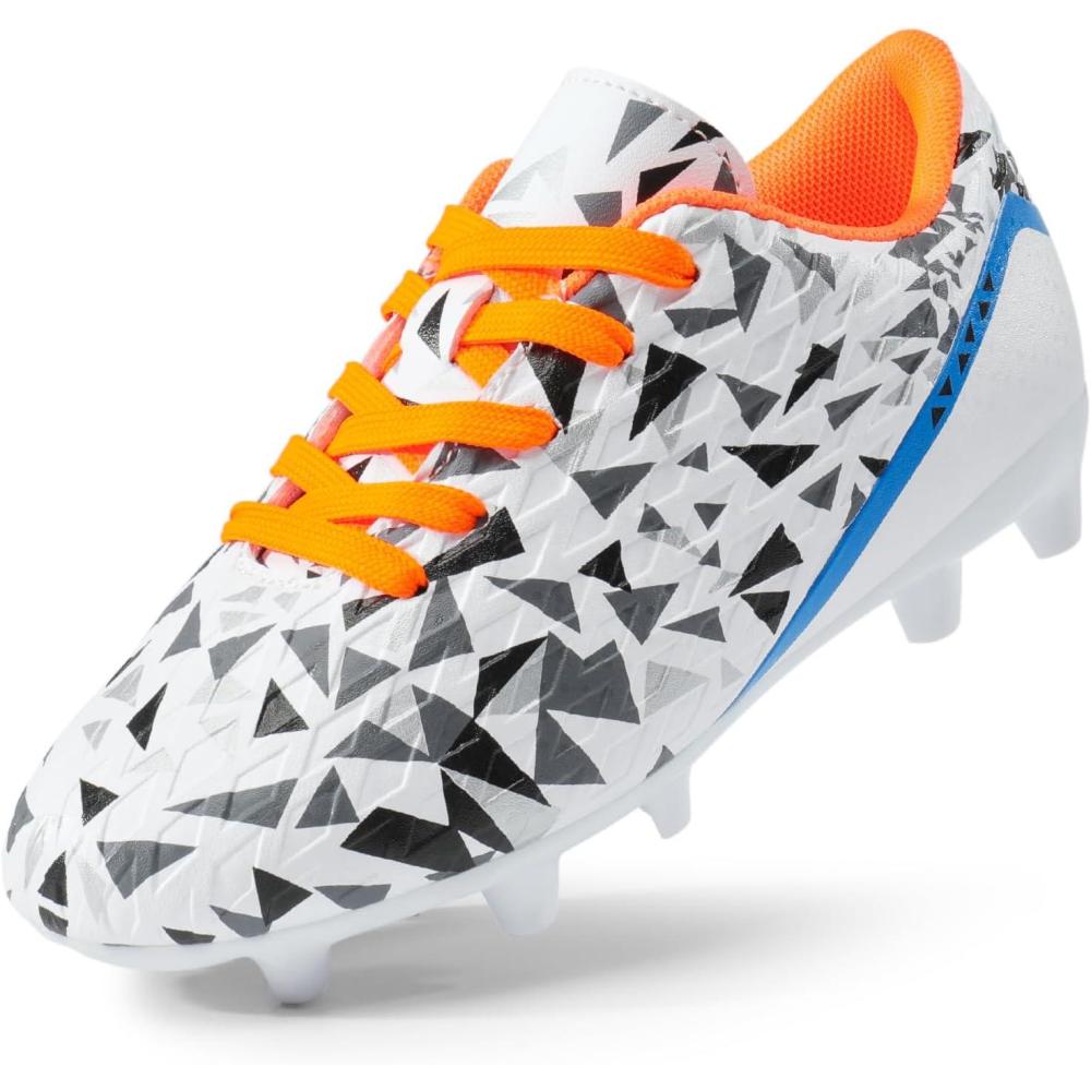 imageDREAM PAIRS Boys Girls Soccer Cleats Youth Firm Groud Athletic Outdoor Trainning Football Shoes for LittleBig KidWhiteRoyalBlueOrange