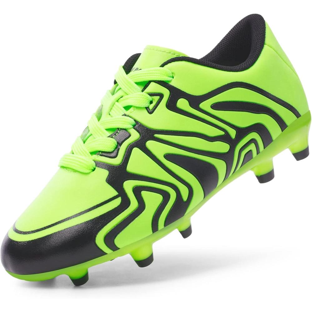 imageDREAM PAIRS Boys Girls Soccer Cleats Youth Firm Groud Baseball Cleats Sport Athletic Outdoor Trainning Football Shoes for LittleBig KidNeon GreenBlack
