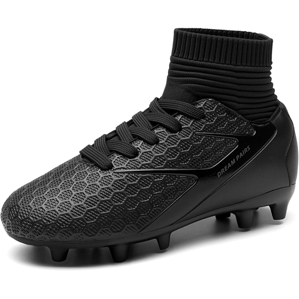 imageDREAM PAIRS Boys Girls Soccer Cleats Youth Firm Groud Outdoor Sport Athletic High Top Football Shoes for LittleBig KidBlack Monochrome