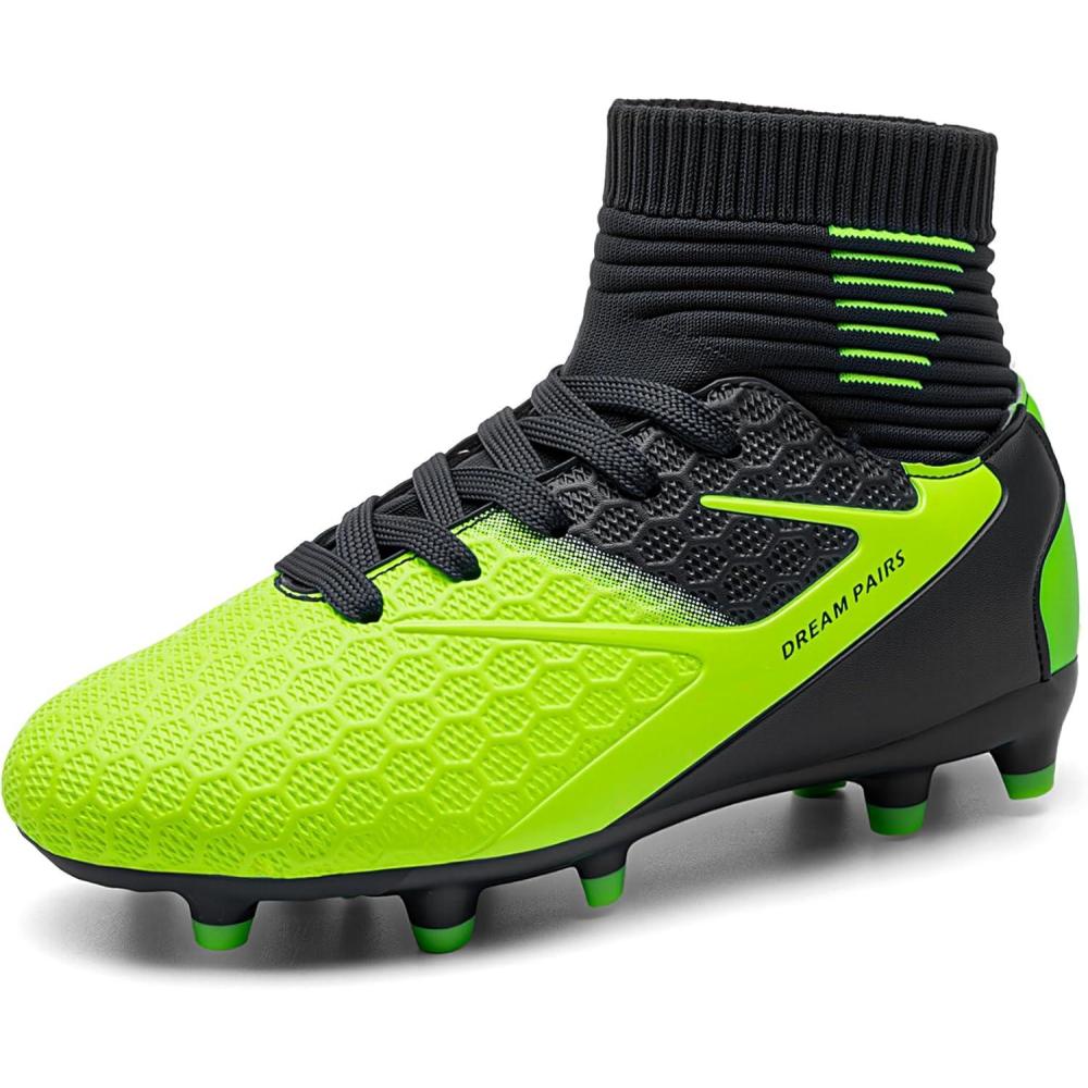 imageDREAM PAIRS Boys Girls Soccer Cleats Youth Firm Groud Outdoor Sport Athletic High Top Football Shoes for LittleBig KidDarkBlueNeonGreen