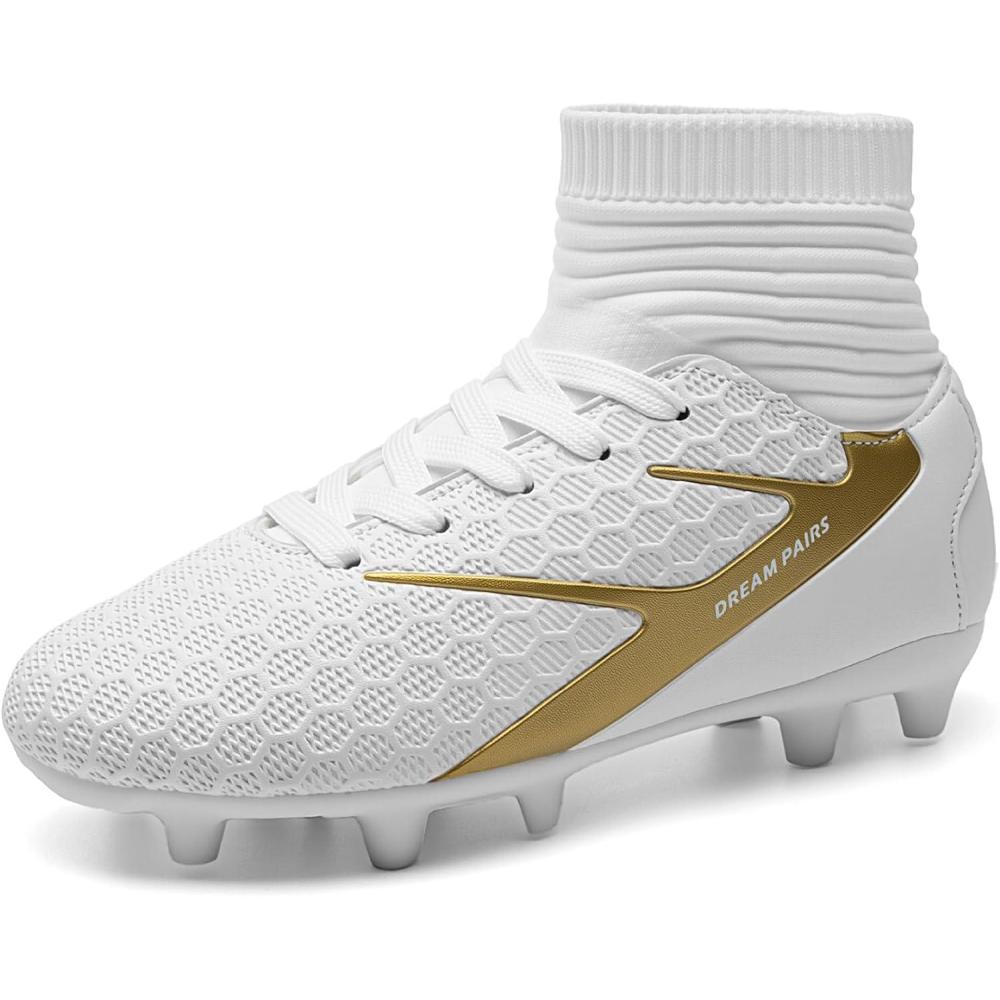 imageDREAM PAIRS Boys Girls Soccer Cleats Youth Firm Groud Outdoor Sport Athletic High Top Football Shoes for LittleBig KidWhite