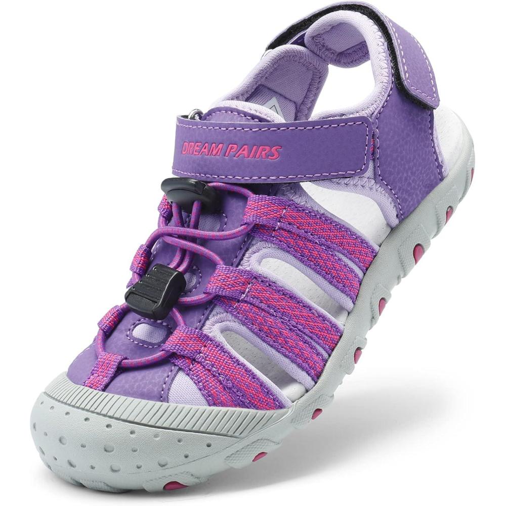 imageDREAM PAIRS Boys Girls Summer Outdoor Athletic Sport Sandals Hiking Beach Casual Closed Toe Adjustable Multicolor for ToddlerLittleBig KidsAll Purple