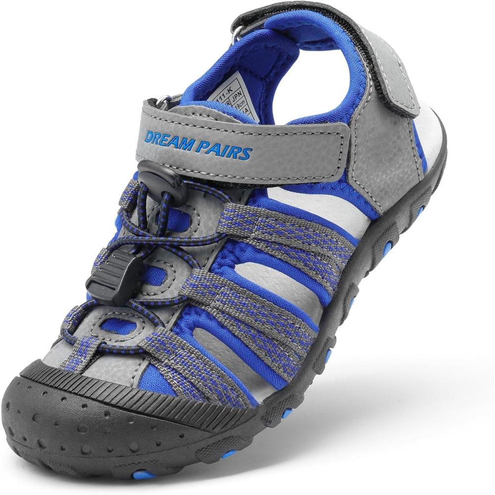 imageDREAM PAIRS Boys Girls Summer Outdoor Athletic Sport Sandals Hiking Beach Casual Closed Toe Adjustable Multicolor for ToddlerLittleBig KidsGreyRoyal