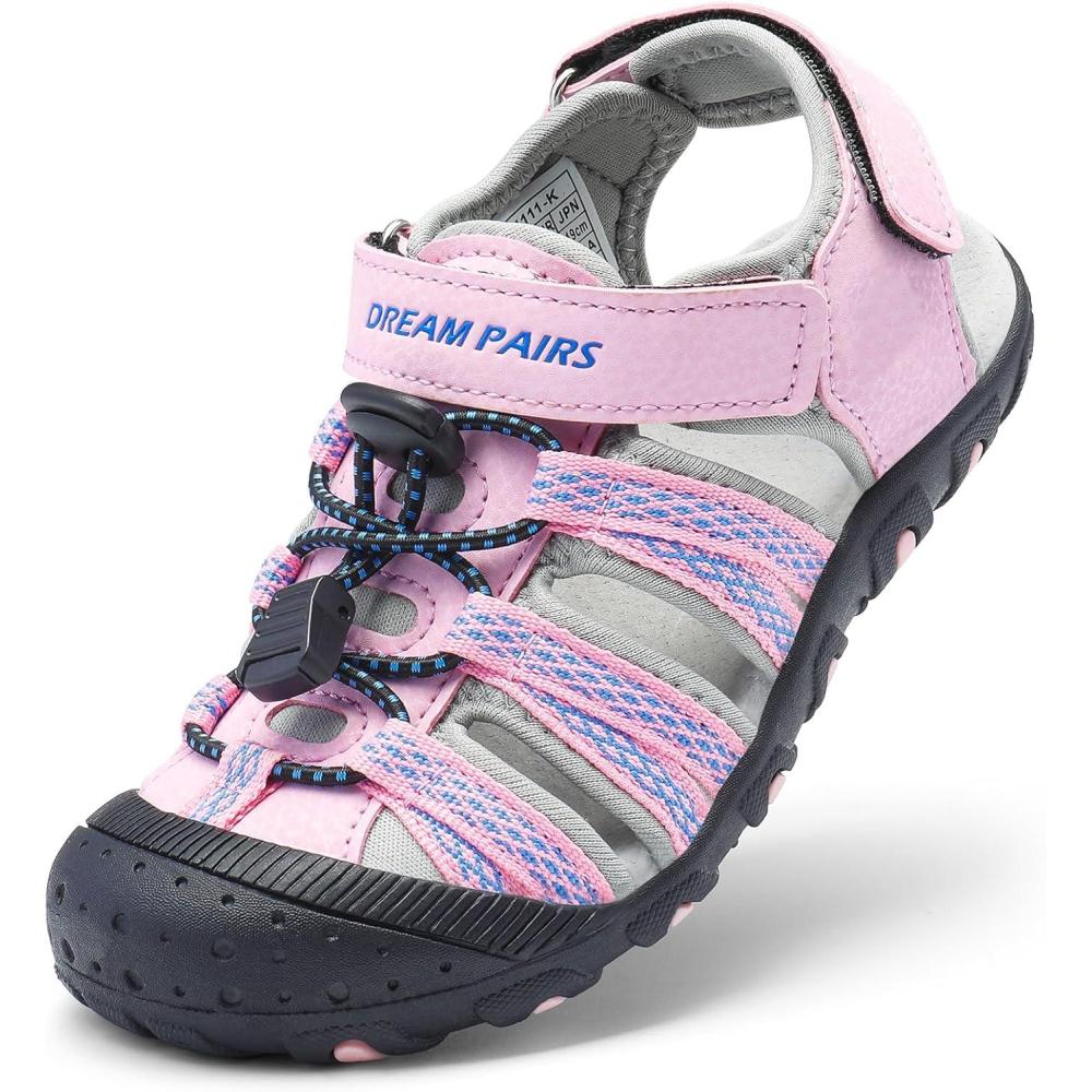 imageDREAM PAIRS Boys Girls Summer Outdoor Athletic Sport Sandals Hiking Beach Casual Closed Toe Adjustable Multicolor for ToddlerLittleBig KidsPinkGreyBlue