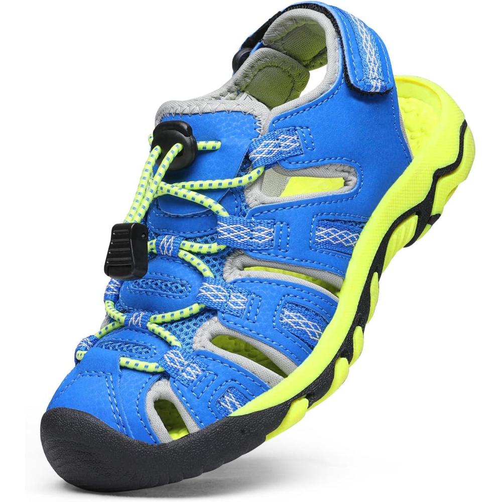 imageDREAM PAIRS Boys Girls Summer Outdoor Athletic Sport Sandals Walking Hiking Hook and Loop Adjustable Multicolor for ToddlerLittleBig KidsRoyalBlueGreyNeonGreen