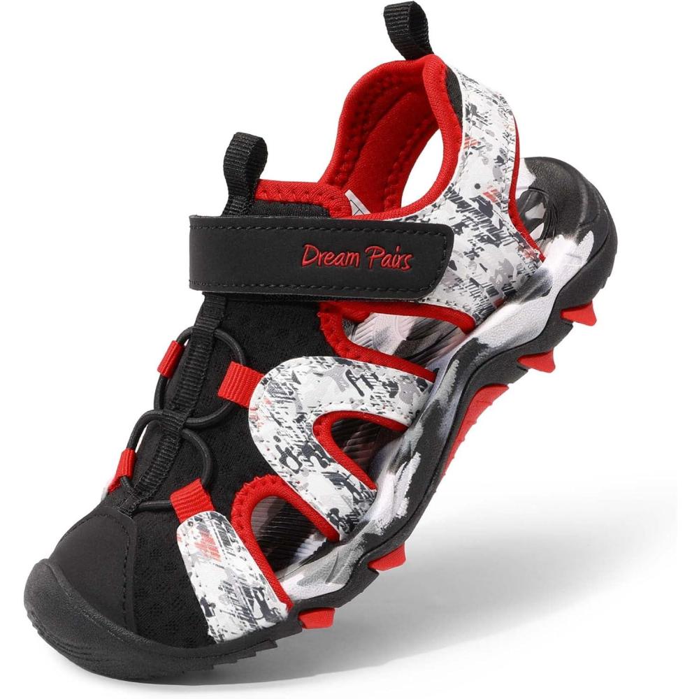 imageDREAM PAIRS Boys Girls Summer Outdoor Athletic Sport Sandals for ToddlerLittleBig KidBlackRed