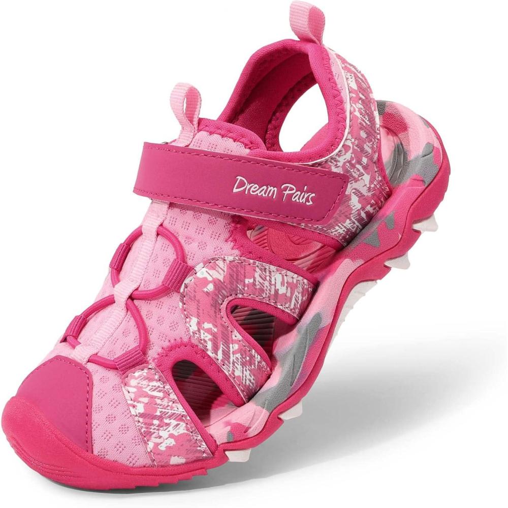 imageDREAM PAIRS Boys Girls Summer Outdoor Athletic Sport Sandals for ToddlerLittleBig KidHot PinkPink