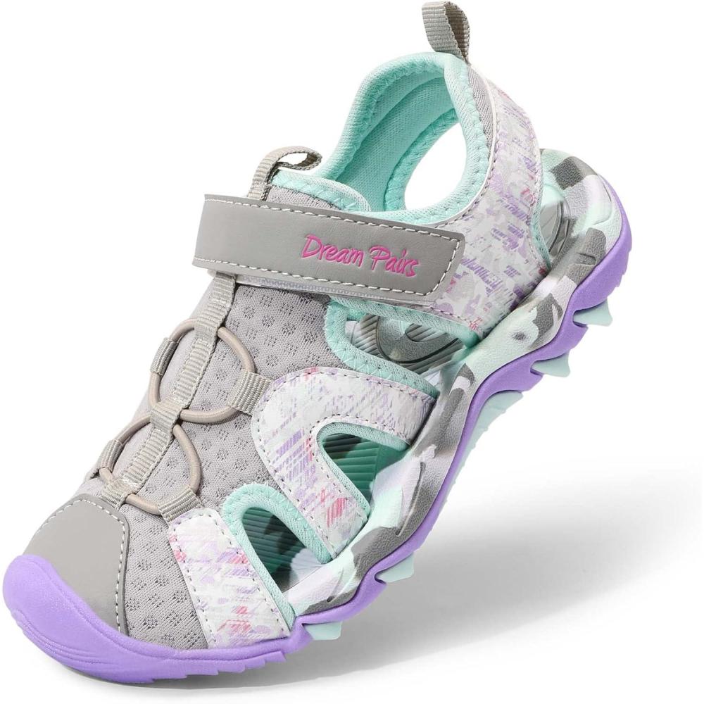 imageDREAM PAIRS Boys Girls Summer Outdoor Athletic Sport Sandals for ToddlerLittleBig KidLight GreyPurple