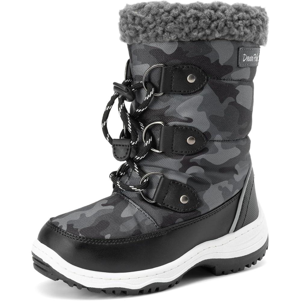 imageDREAM PAIRS Boys Snow Boots Camouflage Slip Resistant Faux Fur Lined Winter Shoes for LittleBig KidBlackWhite