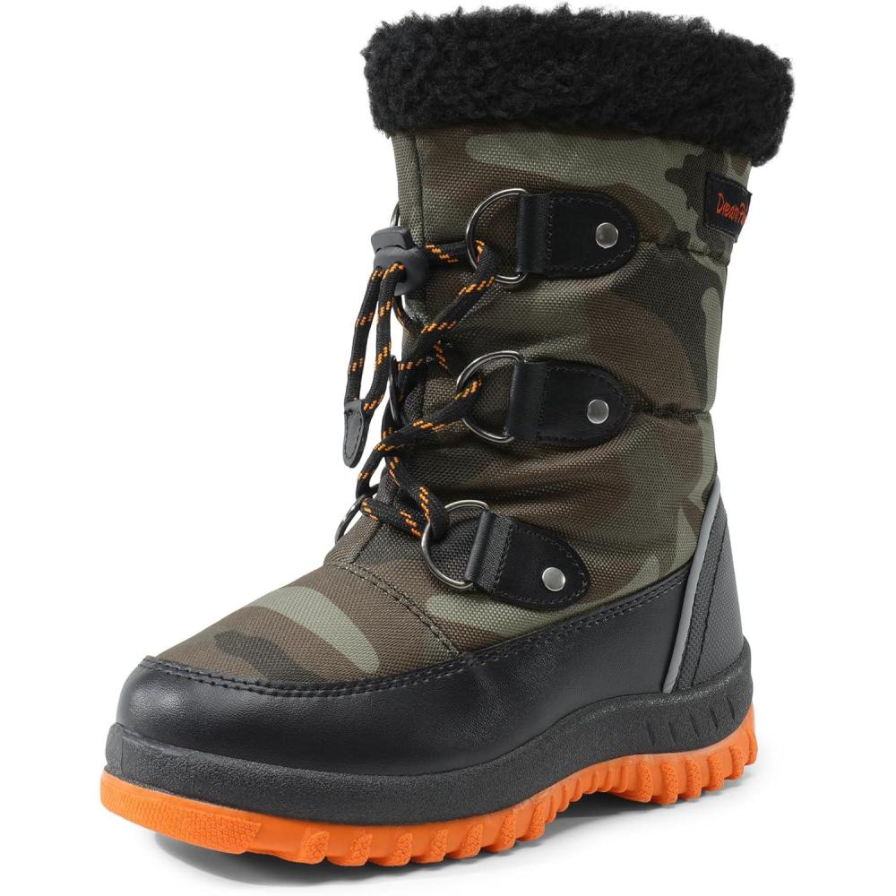 imageDREAM PAIRS Boys Snow Boots Camouflage Slip Resistant Faux Fur Lined Winter Shoes for LittleBig KidCamoOrange