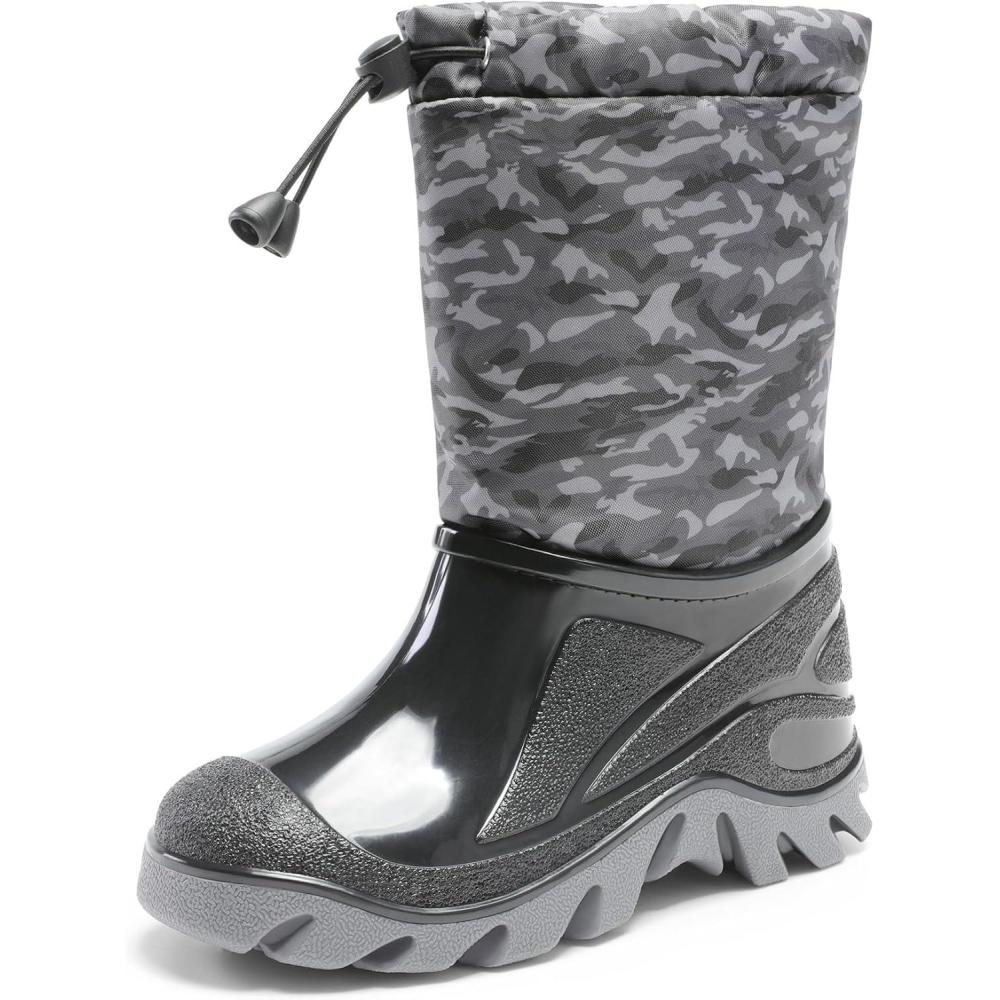 imageDREAM PAIRS Boys Snow Boots Waterproof Camouflage Slip Resistant Mid Calf Faux Fur Lining Outdoor Muck Winter Shoes for LittleBig KidsGrayBlack