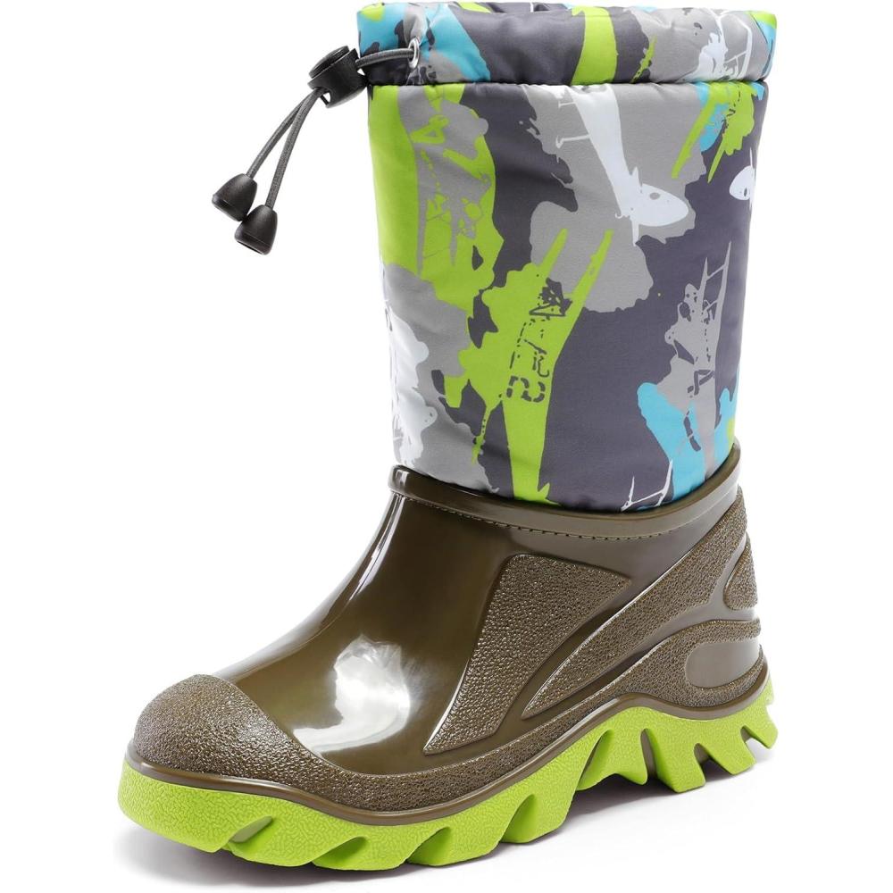imageDREAM PAIRS Boys Snow Boots Waterproof Camouflage Slip Resistant Mid Calf Faux Fur Lining Outdoor Muck Winter Shoes for LittleBig KidsGrayOliver Green