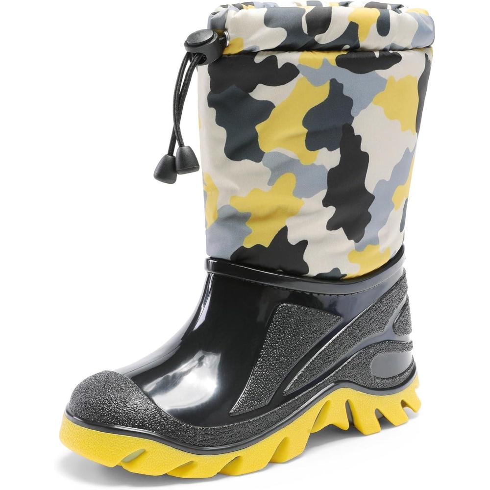 imageDREAM PAIRS Boys Snow Boots Waterproof Camouflage Slip Resistant Mid Calf Faux Fur Lining Outdoor Muck Winter Shoes for LittleBig KidsYellowBlack