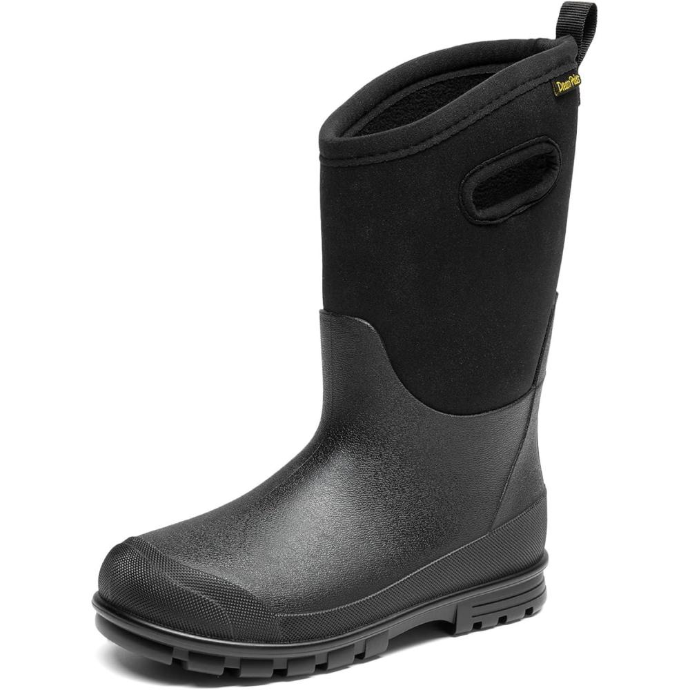 imageDREAM PAIRS Boys Waterproof Boots Outdoor Faux Fur Lining Shoes with Handles for Rain Snow Winter Muck Mud and Cold Weather for LittleBig KidsBlack