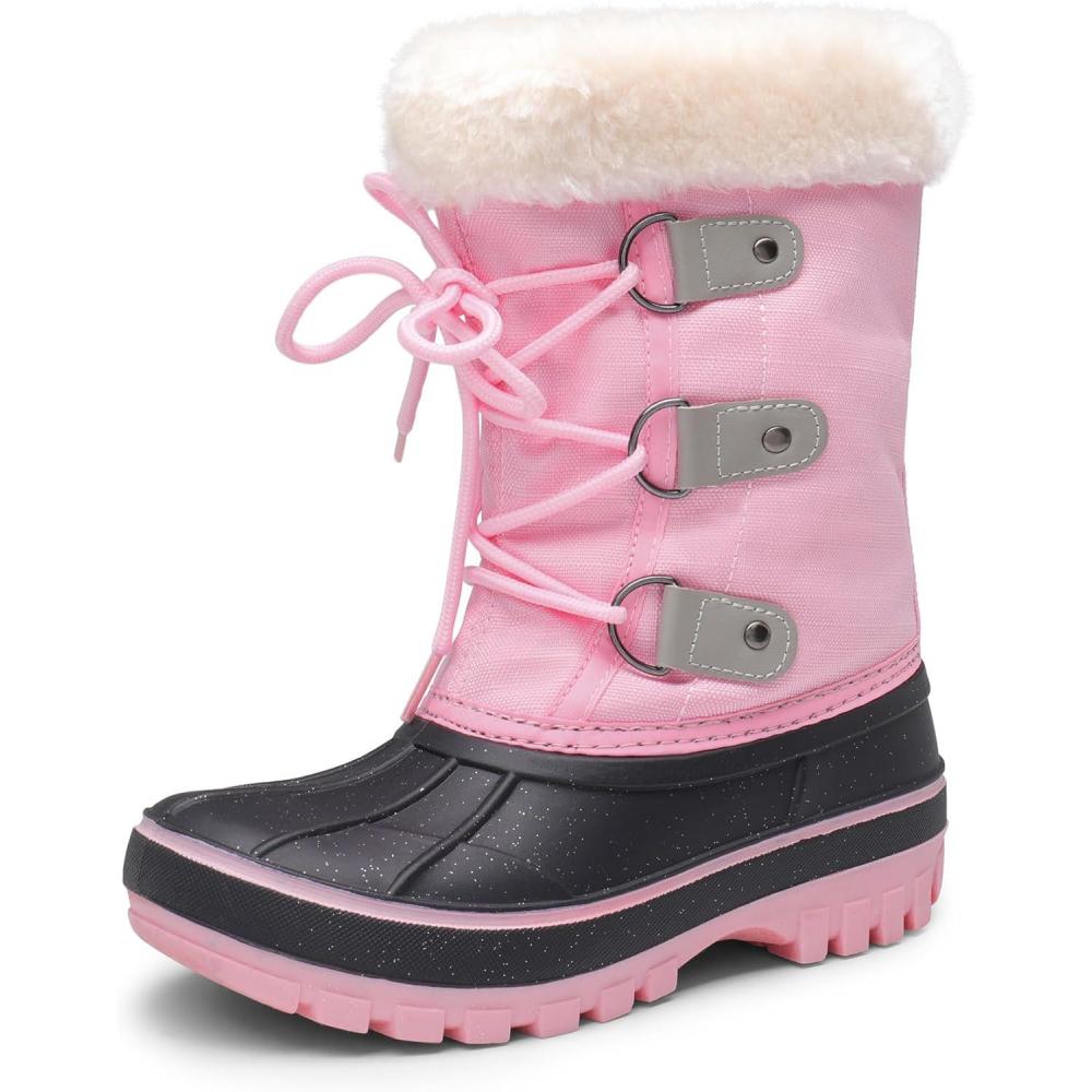 imageDREAM PAIRS Boys ampamp Girls Faux FurLined Winter Snow Boots for LittleBig KidsGreyPink