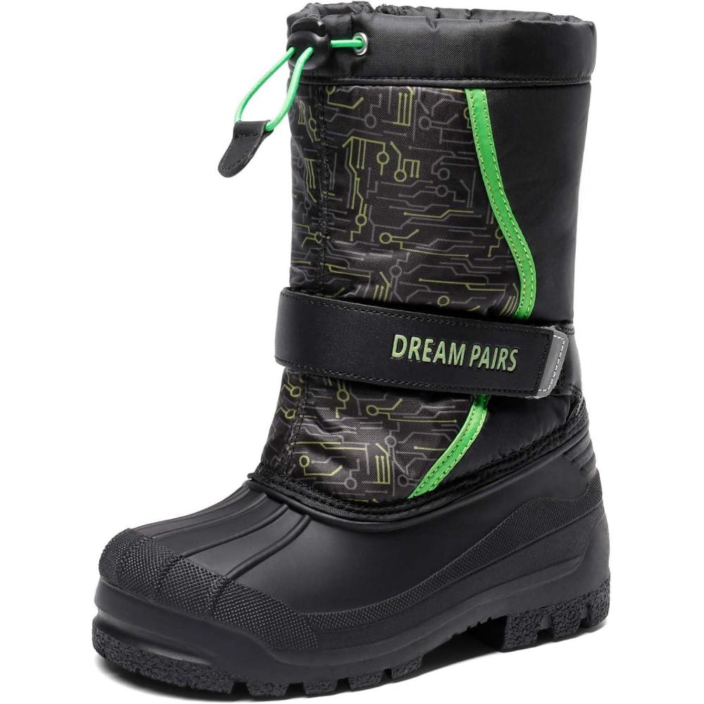 imageDREAM PAIRS Boys ampamp Girls Mid Calf WaterResistant Winter Snow Boots for ToddlerLittleBig KidBlackNeonGreen