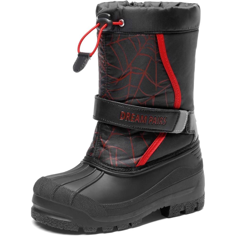imageDREAM PAIRS Boys ampamp Girls Mid Calf WaterResistant Winter Snow Boots for ToddlerLittleBig KidBlackRed