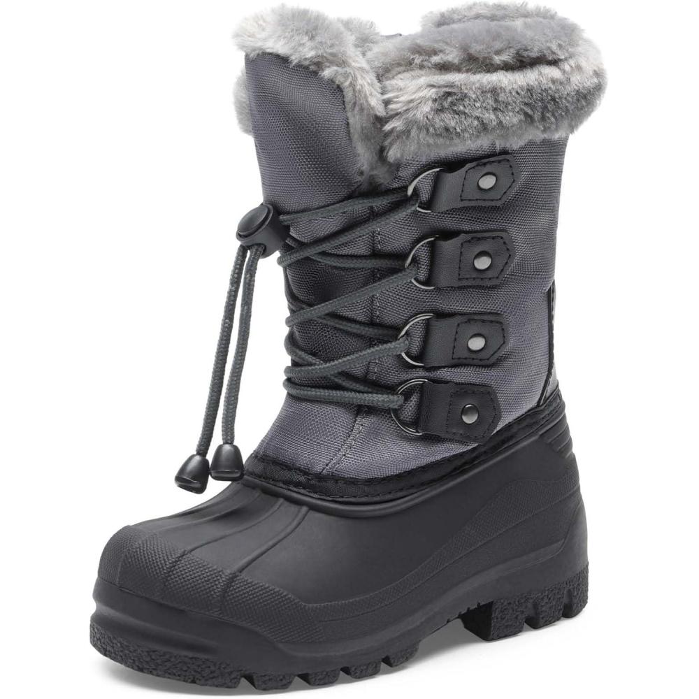 imageDREAM PAIRS Boys ampamp Girls Waterproof Winter Snow Boots for Little KidBig KidGrey