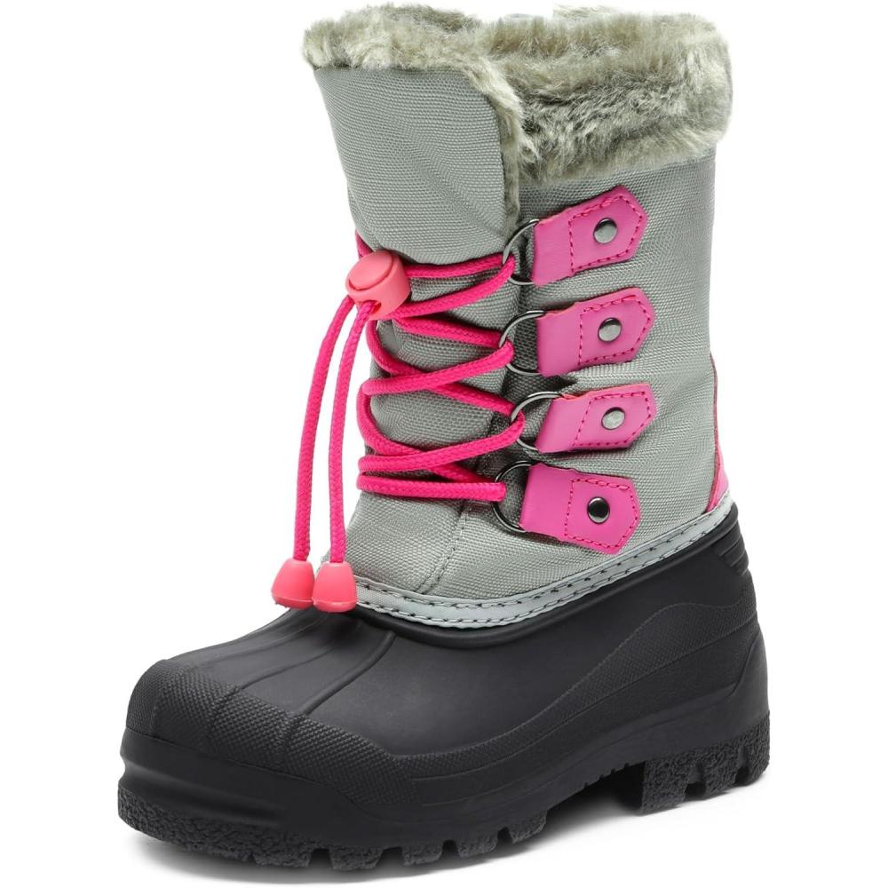 imageDREAM PAIRS Boys ampamp Girls Waterproof Winter Snow Boots for Little KidBig KidGreyFuchsia