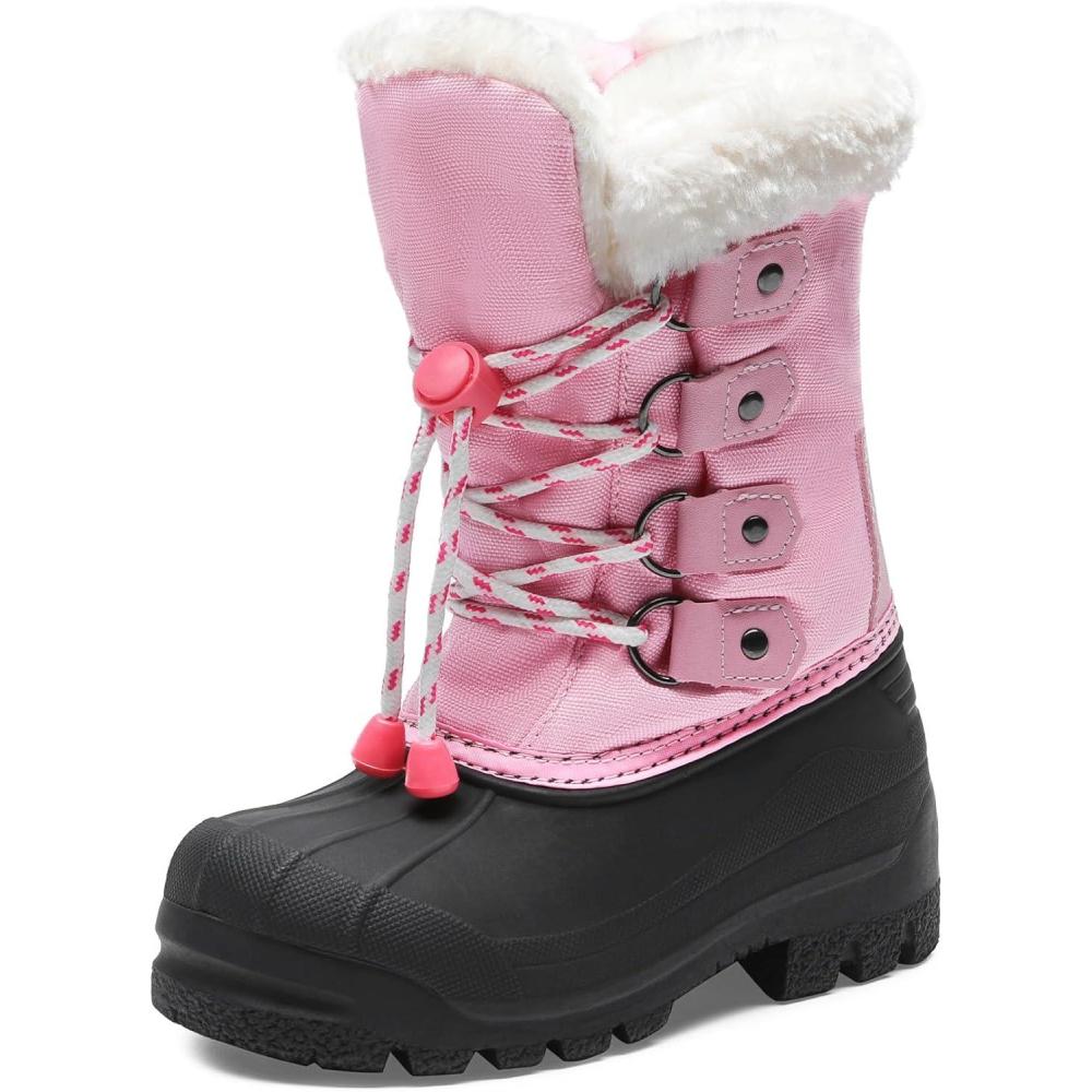 imageDREAM PAIRS Boys ampamp Girls Waterproof Winter Snow Boots for Little KidBig KidGreyPink