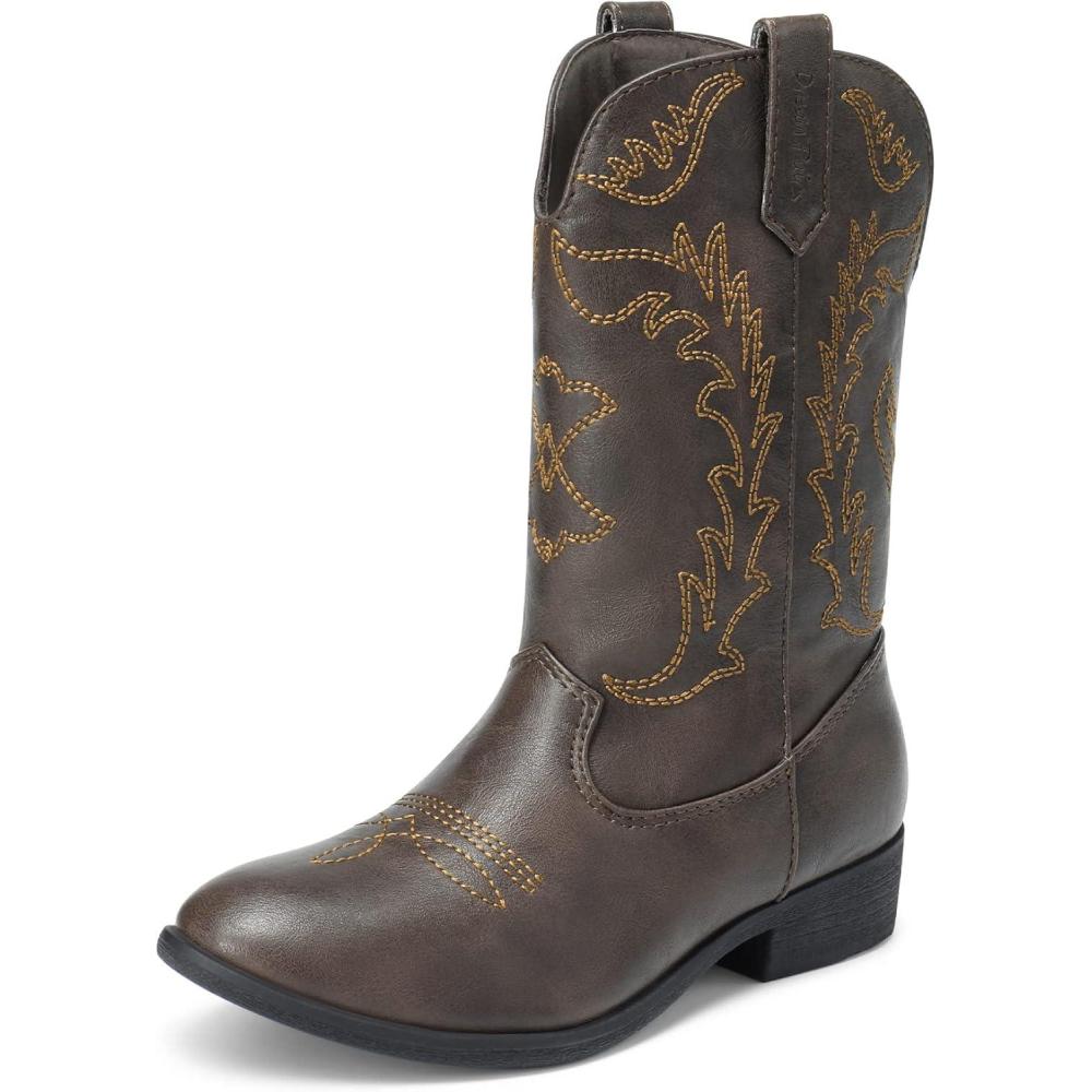imageDREAM PAIRS Cowgirl Cowboy Western Boots Girls Mid Calf Riding Shoes Little KidBig KidBrown
