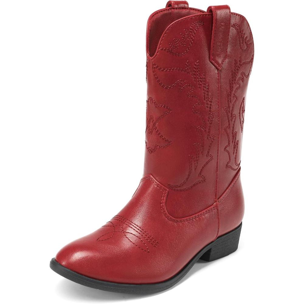 imageDREAM PAIRS Cowgirl Cowboy Western Boots Girls Mid Calf Riding Shoes Little KidBig KidRed