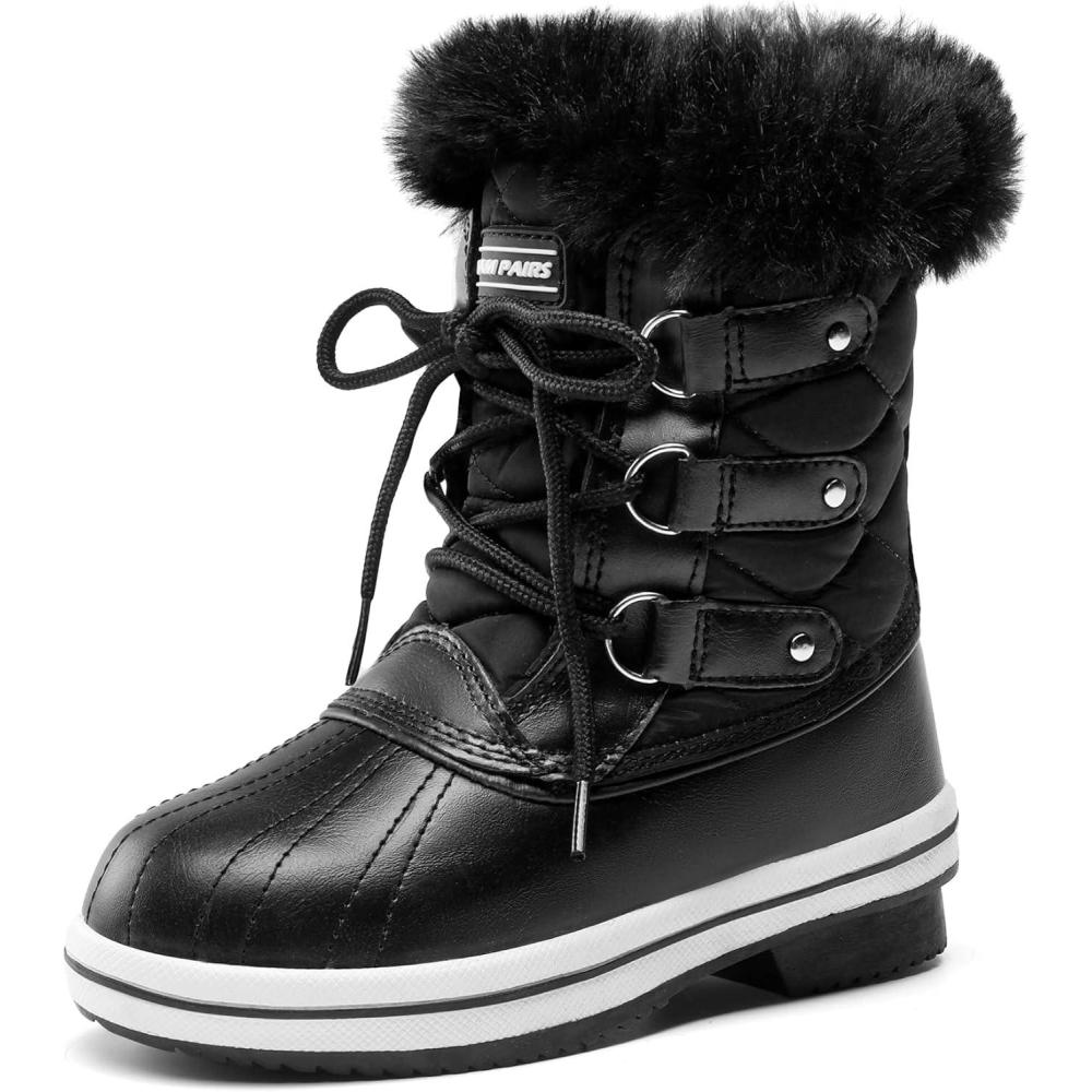imageDREAM PAIRS Cozy Kids Snow Boots Warm ampamp WaterResistant Winter Boots with Faux Fur for AllDay Play NonSlip Mid Calf BootsBlack