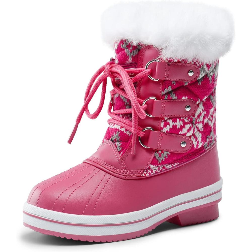 imageDREAM PAIRS Cozy Kids Snow Boots Warm ampamp WaterResistant Winter Boots with Faux Fur for AllDay Play NonSlip Mid Calf BootsRose Red