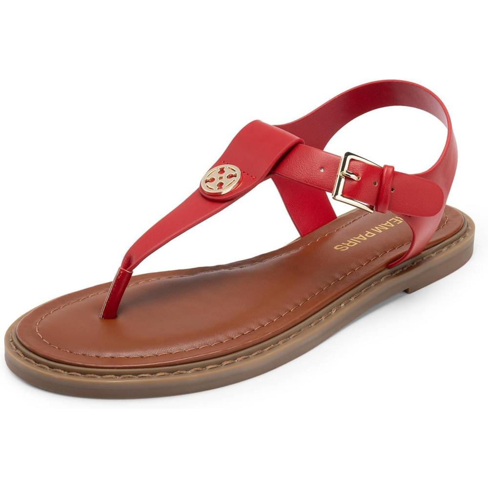 imageDREAM PAIRS Dressy TStrap Flat Thong Sandals for Women Comfort Roman Gladiator Casual Summer Beach Flip Flop Shoes with Adjustable Back Ankle StrapRed