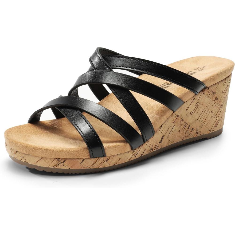 imageDREAM PAIRS Dressy Wedge Sandals for Women Casual Summer Comfort Cork Strappy Platform Slides SandalsBlack