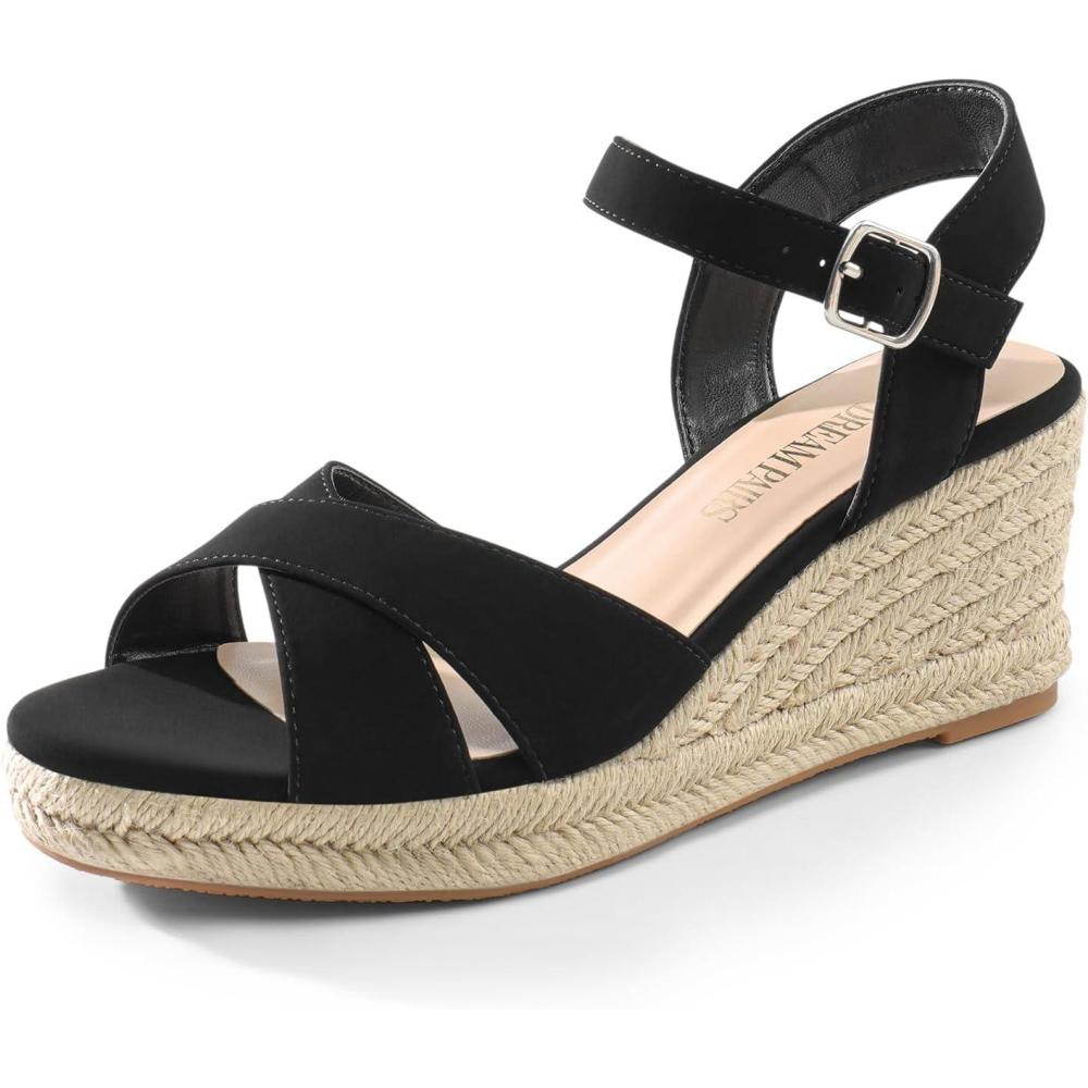 imageDREAM PAIRS Espadrille Dressy Wedge Sandals Womens Platform Sandals Casual Summer Comfortable High Heeled Wedges with Adjustable BuckleBlacknubuck