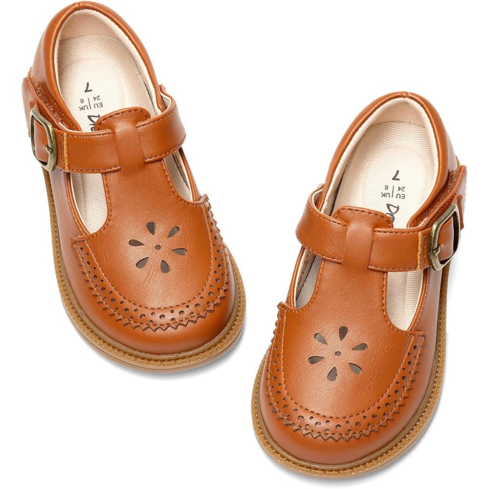 imageDREAM PAIRS Girl Mary Jane Dress Shoes  Ballet Flats for Girl School Uniform Shoes for Toddler Little GirlsBrown
