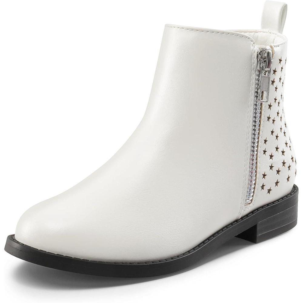 imageDREAM PAIRS Girls Ankle Boots Kids Fashion Booties with Glitter Stars Side Zipper Low Heels Warm Shoes for ToddlerLittle KidBig KidWhite