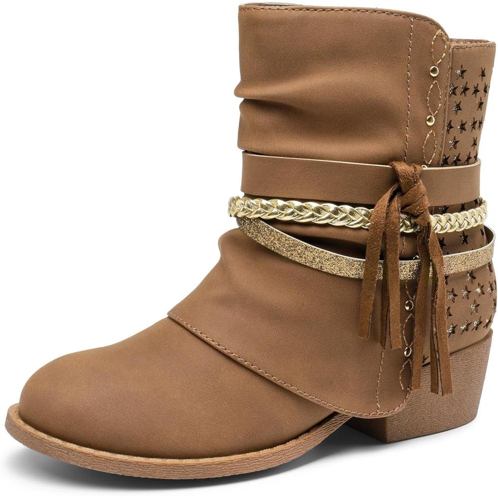 imageDREAM PAIRS Girls Ankle Boots Side Zipper Low Heels Boots Little KidBig KidCamelGold