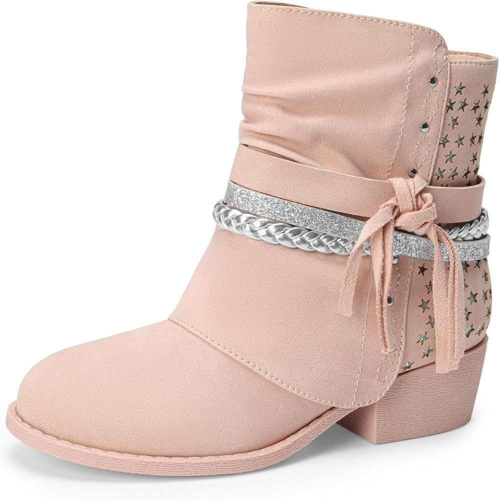 imageDREAM PAIRS Girls Ankle Boots Side Zipper Low Heels Boots Little KidBig KidPink