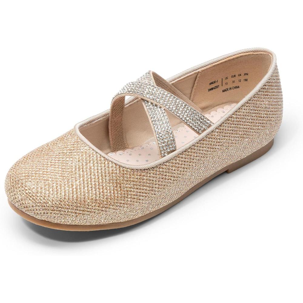 imageDREAM PAIRS Girls Ballerina Dress Shoes Mary Jane FlatsGoldglitter