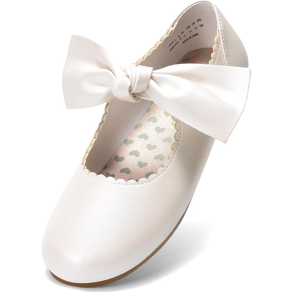 imageDREAM PAIRS Girls Ballerina Flats Mary Jane Front Bow Dress ShoesIvoryPu